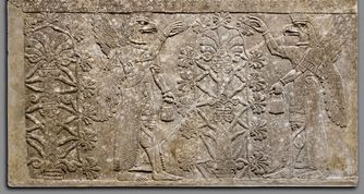 Assyrian stone relief. Mesopotamia, Nimrud (ancient Kalhu). Ca. 883–859 BC. The Metropolitan Museum of Art.